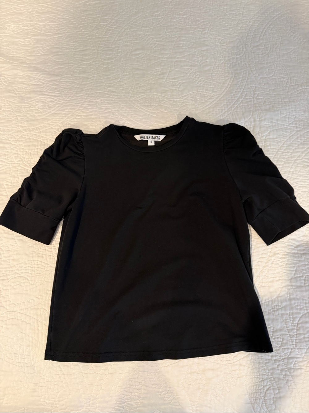 Walter Baker Black Short-Sleeve Puff Shoulder Top